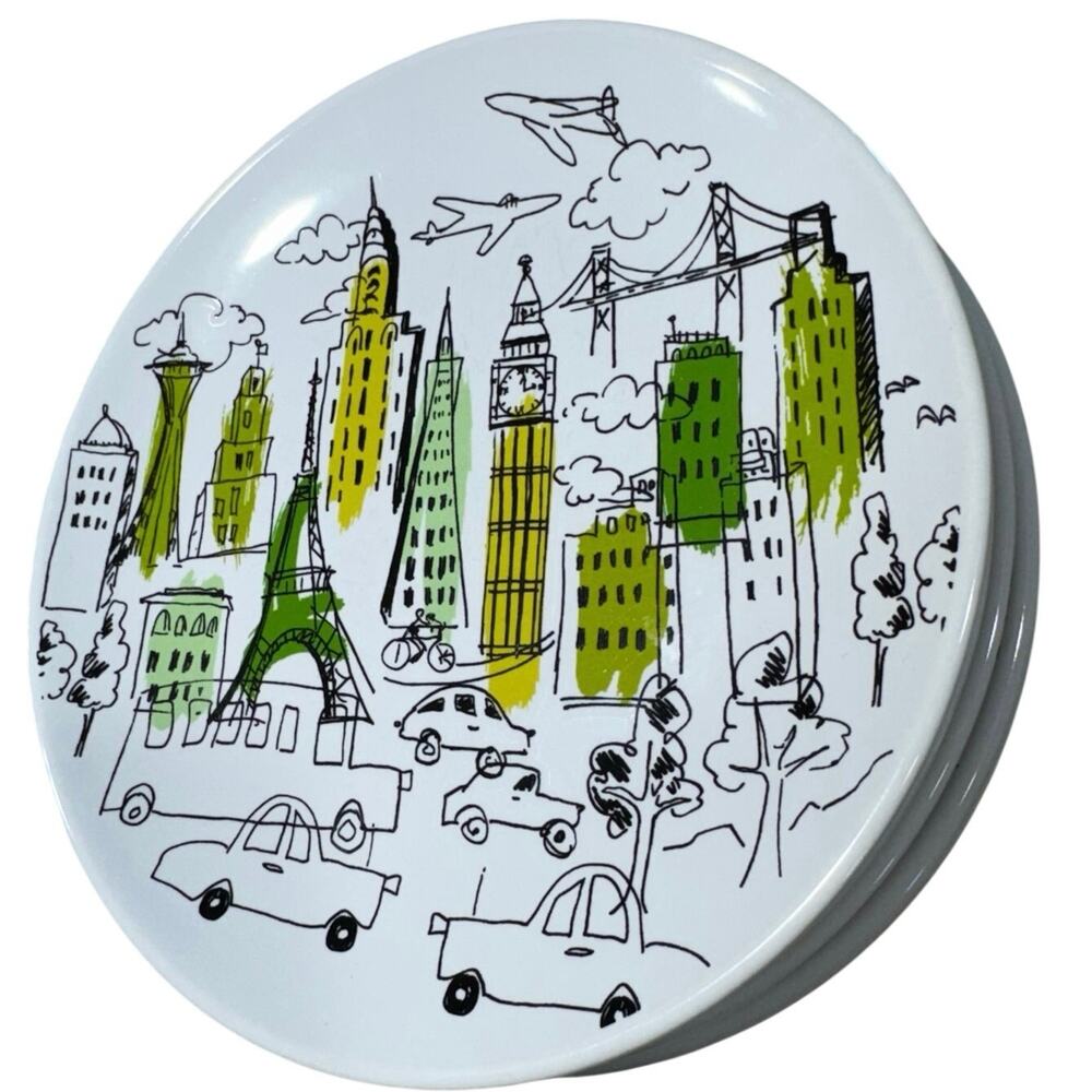 Room Creative Green City Plates Set of 6 Cityscape Skyscraper Design China